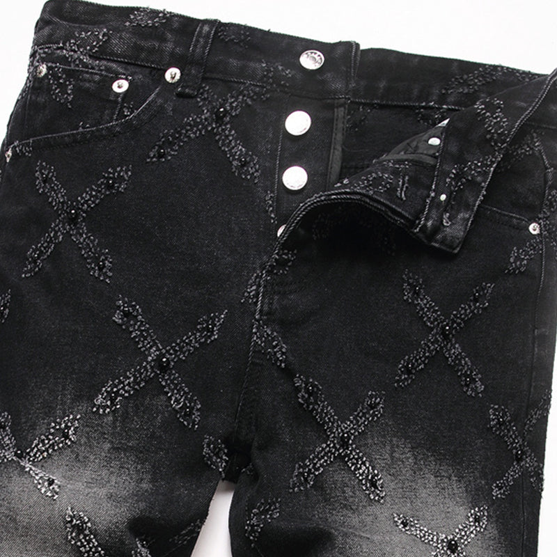 Mens Fashion Jeans Chain embroidery S8261# Pure cotton high quality