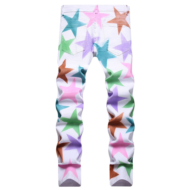 Mens Fashion Jeans Colorful star prints 1319# Pure cotton high quality