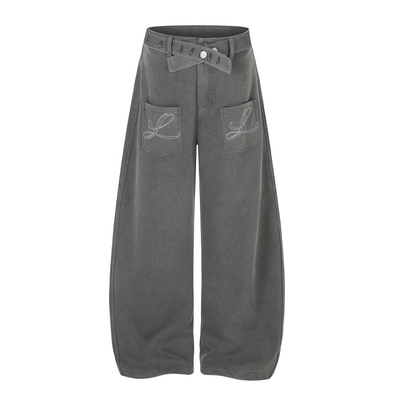 American-style streetwear harem pants Front Pocket Glitter Letter Detail Oversized Cut