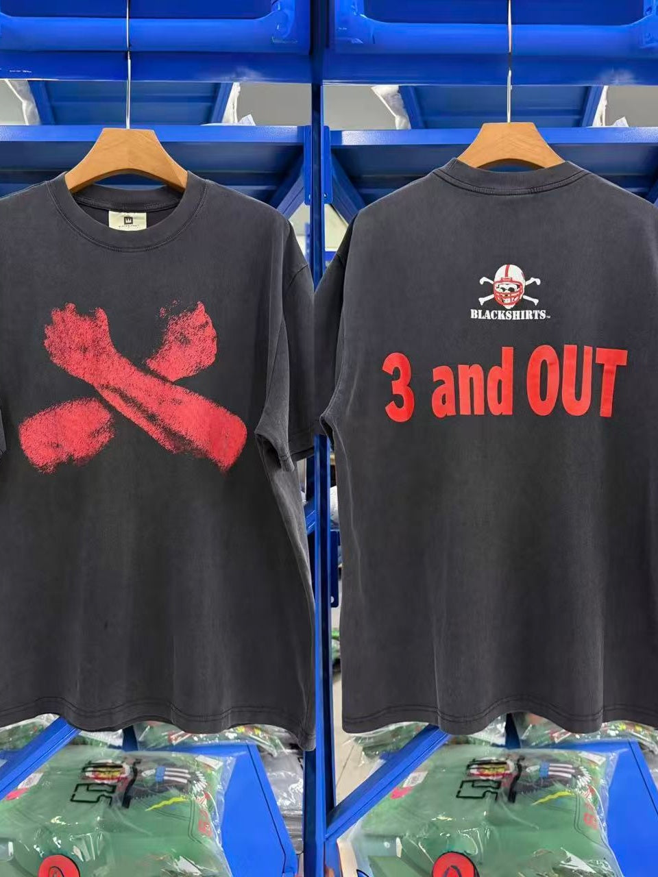Vintage style washed summer wear T shirt Dual blades 260G pure cotton high-quality streetwear