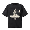 Saint Michael T Shirts Grunge Washed Black Oversized Tee Masked Figure Square Border Portrait Print