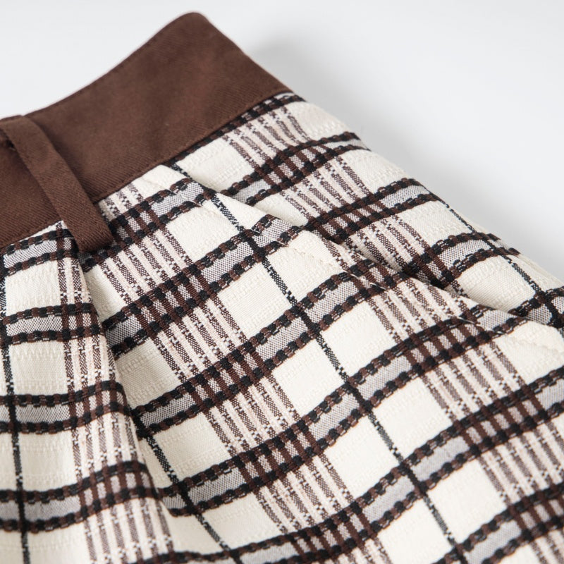 Street-style vintage Cropped trousers Retro Harajuku Style Wide-Leg Plaid Shorts with Cute Character Embroidery