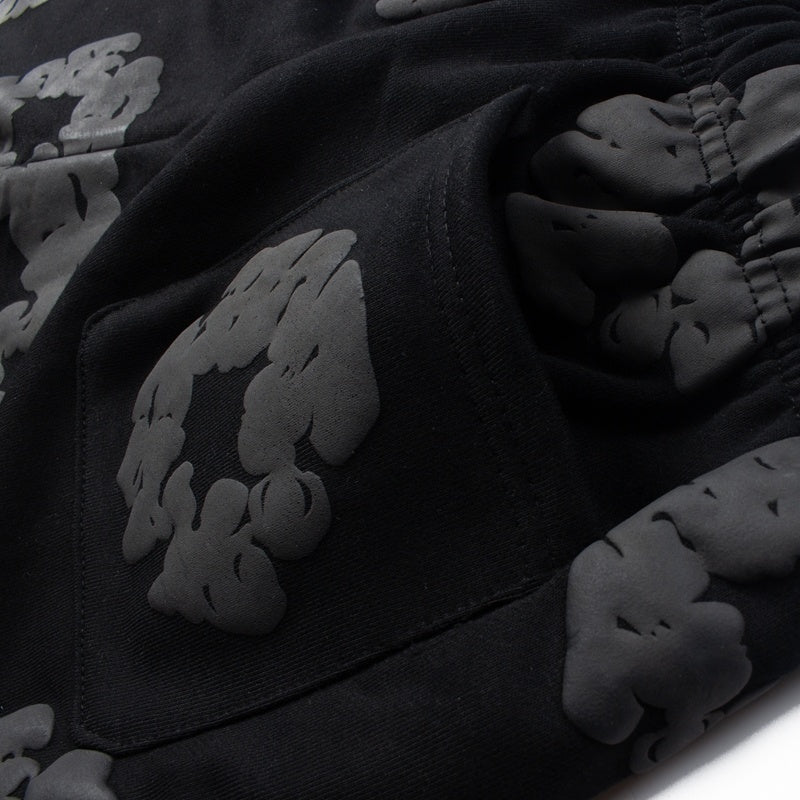 Denim Tears Shorts Cotton Embossed Black Cotton Wreath Graphic Oversized Drawstring
