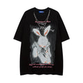Unisex vintage T-shirts Textured rabbit and letter print