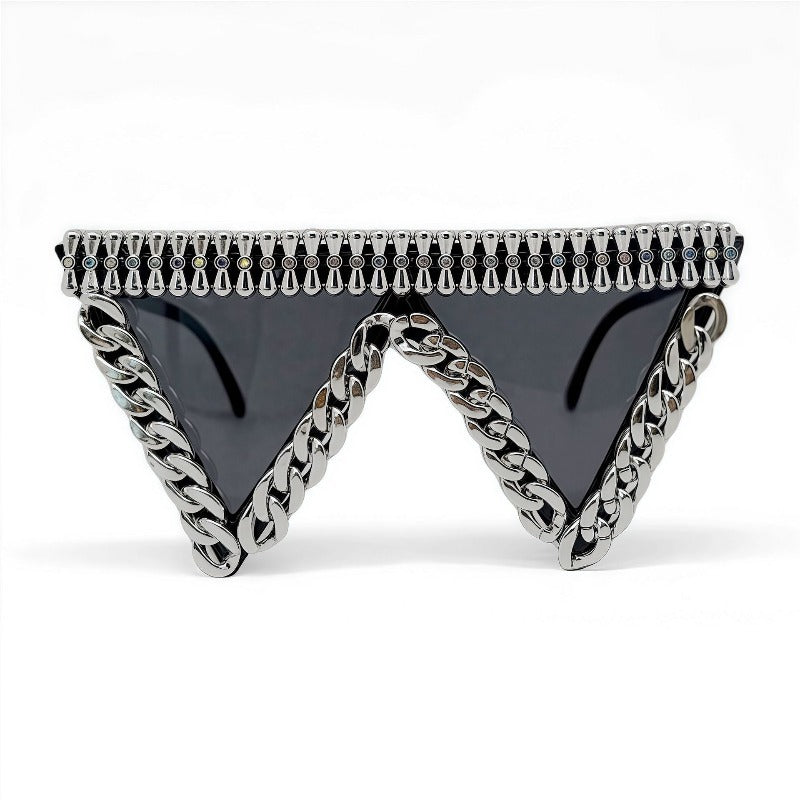Trendy punk glasses metal chain triangle