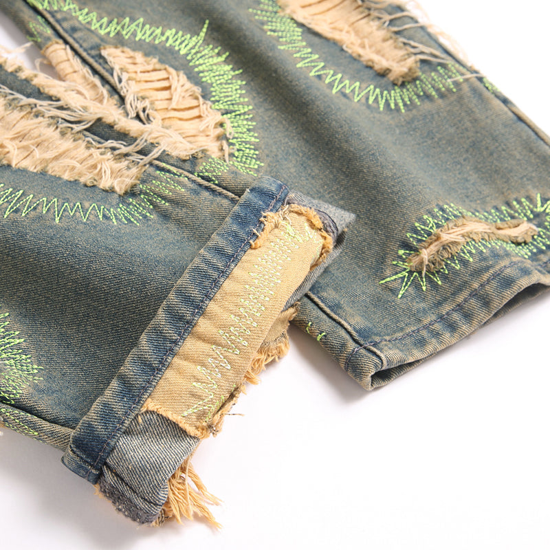 Mens Fashion Jeans Damaging embroidery 5717# Pure cotton high quality
