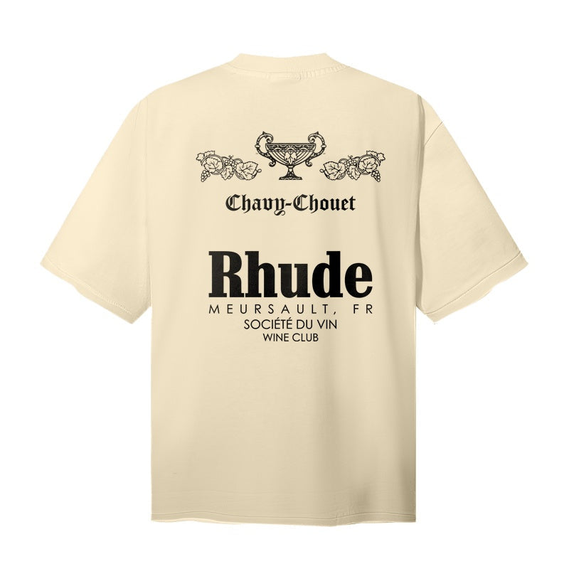RHUDE T Shirts Cream‑Toned Heraldic Vase Back Artwork