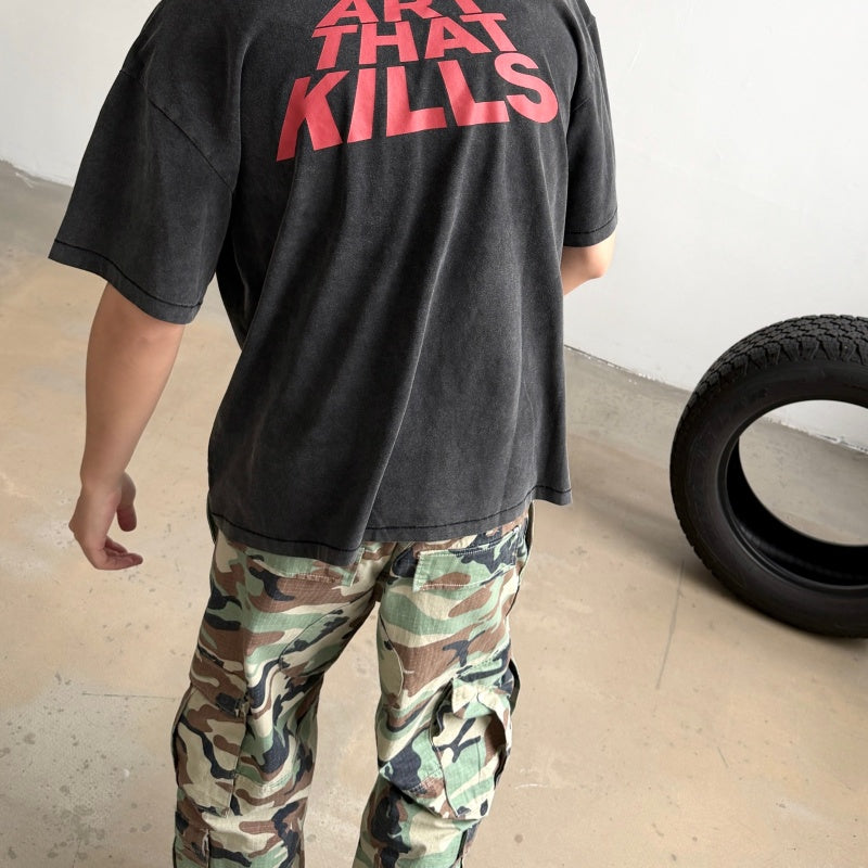 Unisex Vintage T Shirts GALLERY DEPT. x Metallica Ride the Lightning Limited Collaboration â€?Heavyweight, Distressed & Washed Boxy Punk-Style Streetwear T-Shirt