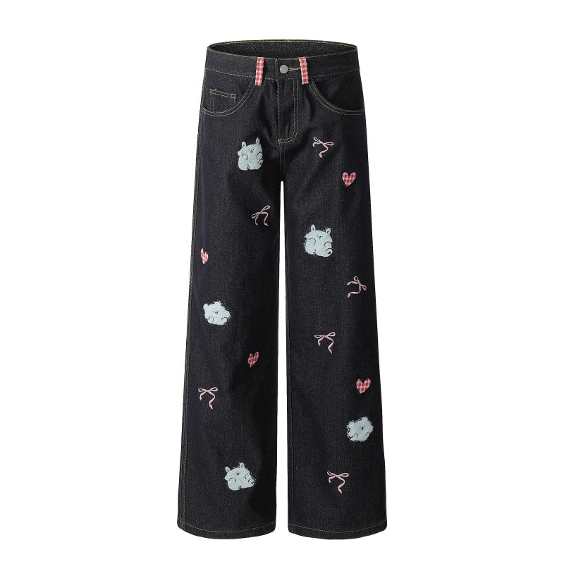 American-style streetwear harem pants Whimsical Animal Graphic Contrast Waist Tab