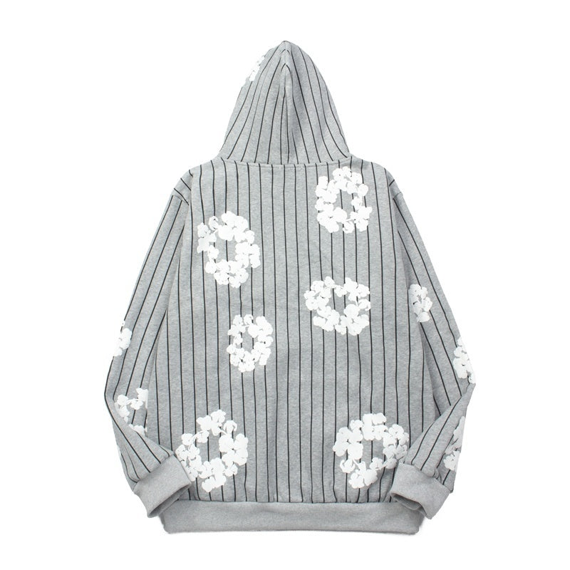 Denim Tears Hoodie Fleece Pinstripe Pattern Cotton Wreath Graphic Oversized