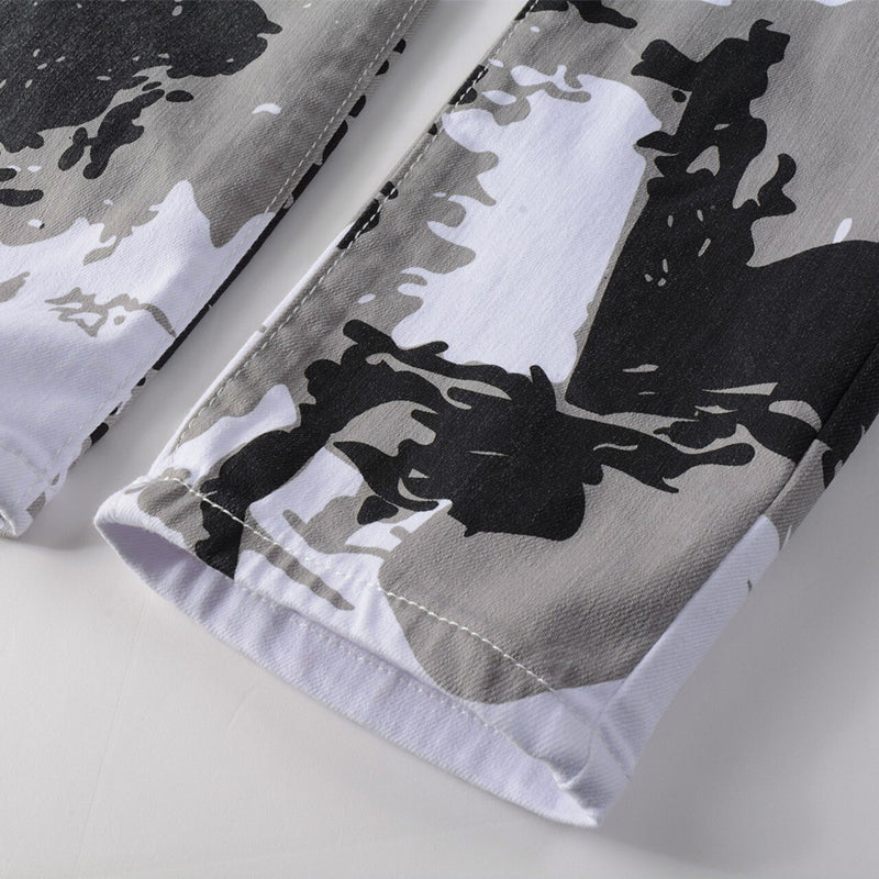Mens Fashion Jeans White camouflage 5602# Pure cotton high quality