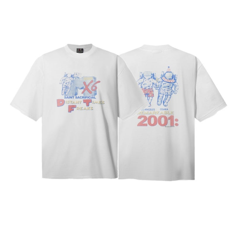Saint Michael T Shirts Retro Space Figure Two-sided Typography Design