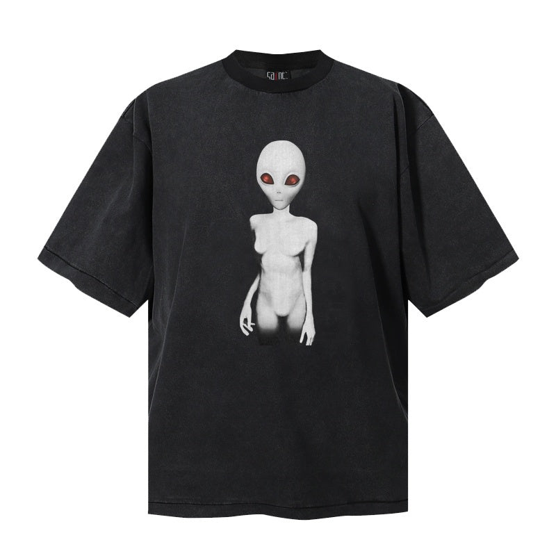 Saint Michael T Shirts Monochrome Extraterrestrial Figure Red Eyes Alternative Graphic