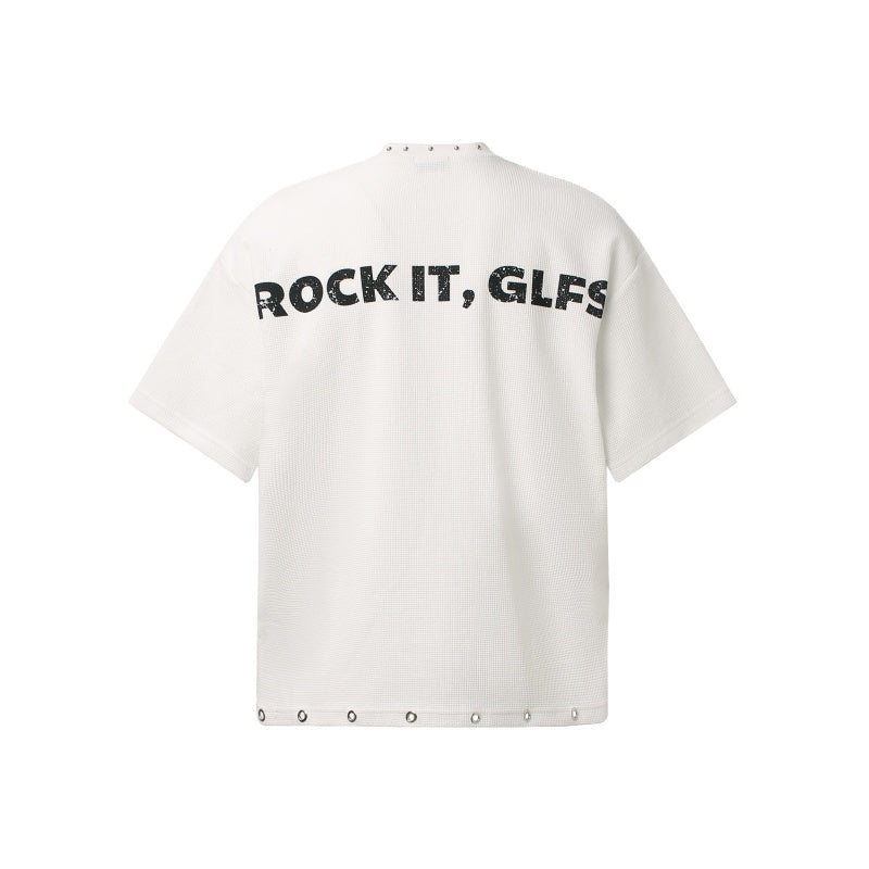 Unisex vintage T-shirt  gray-white waffle fabric with rivets