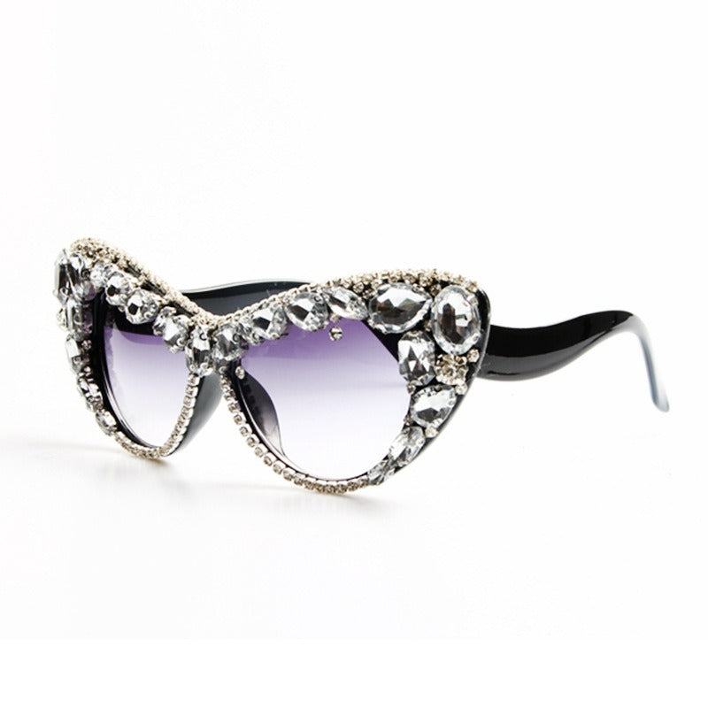 Trendy punk glasses cat eyes with diamonds
