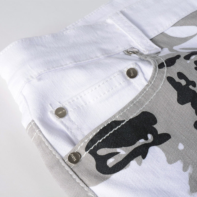 Mens Fashion Jeans White camouflage 5602# Pure cotton high quality