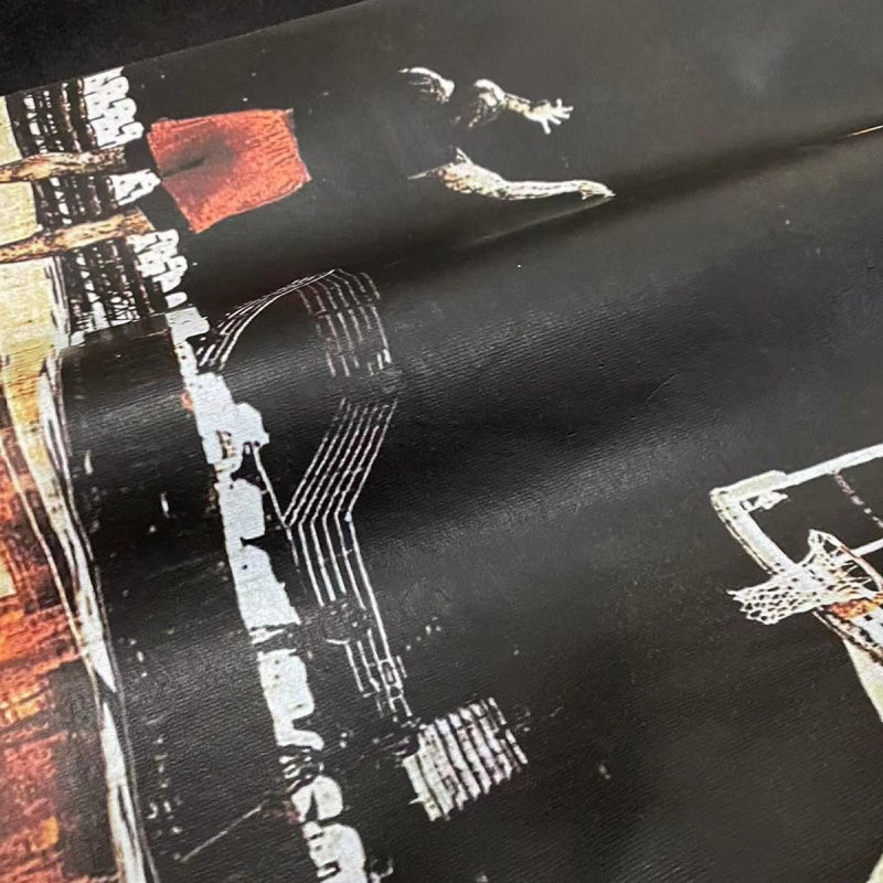 Saint Michael T Shirts Faded Texture Outdoor Basketball Court Figure & Letter Oversized Tee Print