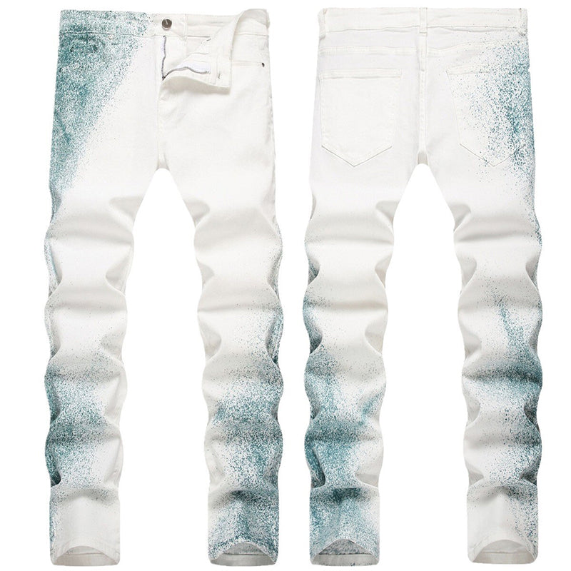 Mens Fashion Jeans Blue ink splash 1321# Pure cotton high quality