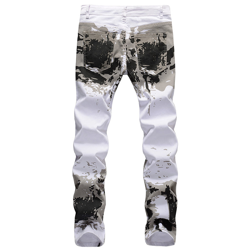 Mens Fashion Jeans White camouflage 5602# Pure cotton high quality