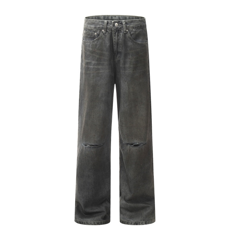 American-style streetwear harem pants Simple Knee Cut Retro Loose Fit Denim