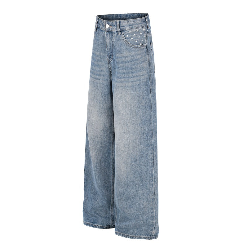 American-style streetwear harem pants Sparkle Studded Retro Denim Casual Wear