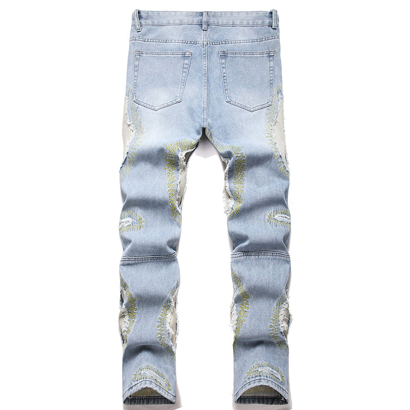 Mens Fashion Jeans Destroy embroidery thread balls 5720# Pure cotton high quality