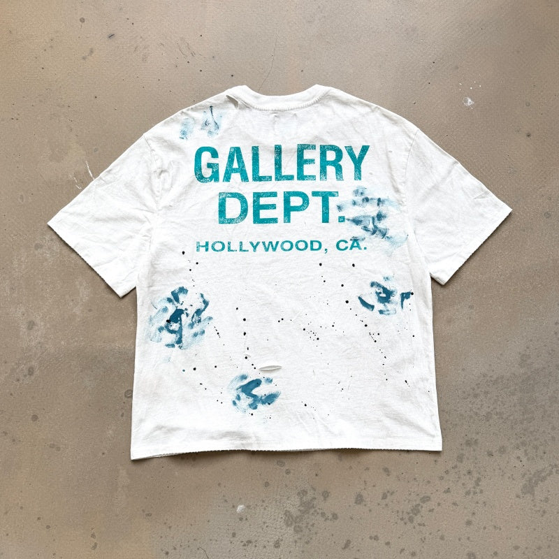 Unisex Vintage T Shirts GALLERY DEPT. 26SS California Exclusive Street Graffiti-Style T-Shirt: Featuring hand-painted splatter details, multi-location hand-distressing, heavyweight enzyme-washed fabric, and an all-over hand-applied dirty wash spr