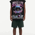 BIG FACE Drop-Shoulder Tank Top High-street vintage style featuring a small neckline, white-ink digital direct-to-garment (DTG) printing, and a heavy-duty, distressed wash finish; crafted from 260g double-yarn plain-knit fabric.