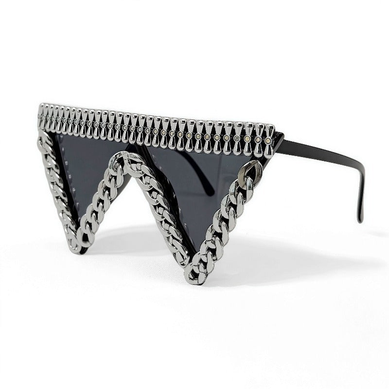 Trendy punk glasses metal chain triangle