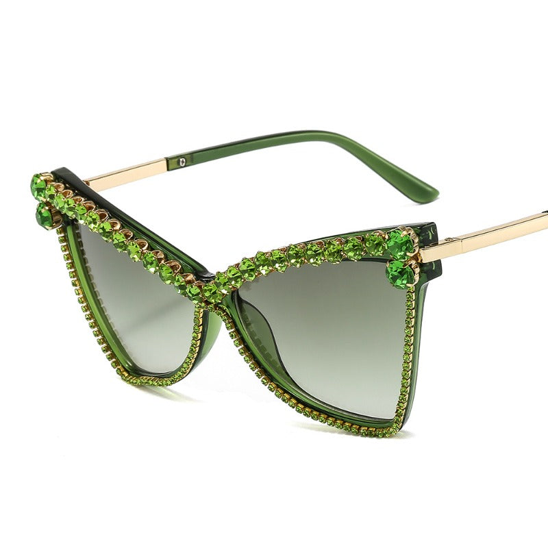 Trendy punk glasses cat eye diamond uv protection