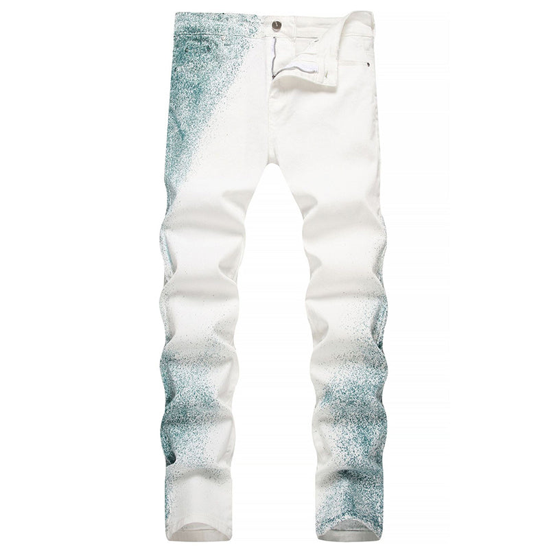 Mens Fashion Jeans Blue ink splash 1321# Pure cotton high quality
