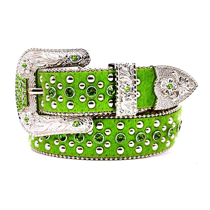 Hip-hop punk rhinestone belt flower buckle alloy pin buckle