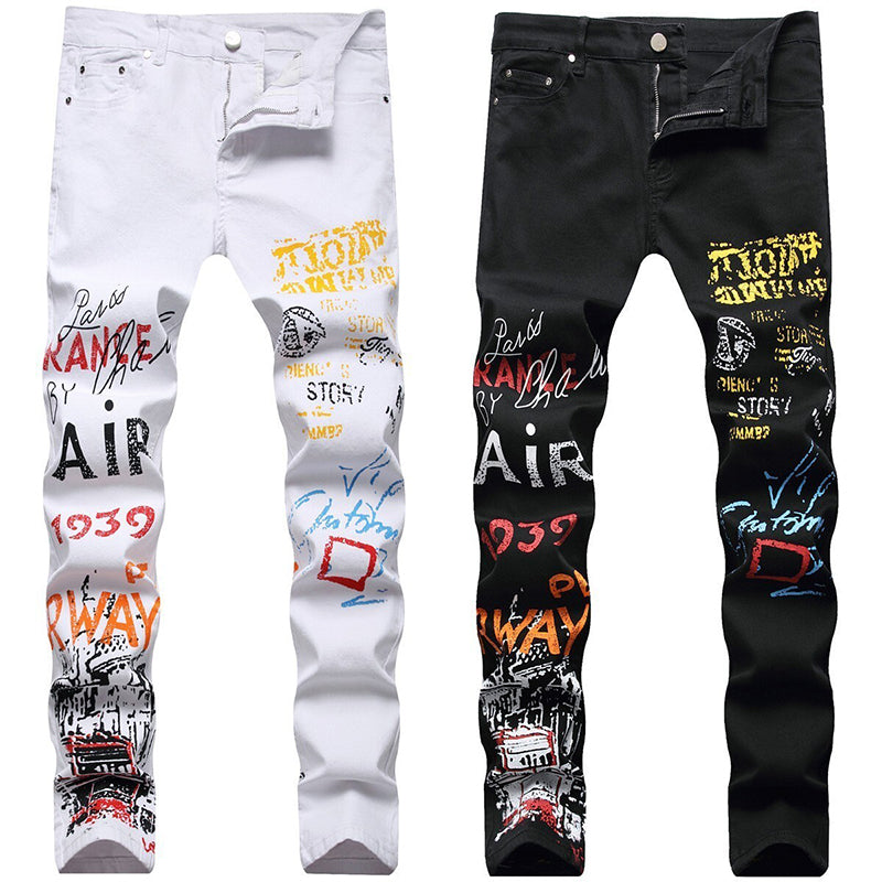 Mens Fashion Jeans Street graffiti style 5601# 5608# Pure cotton high quality