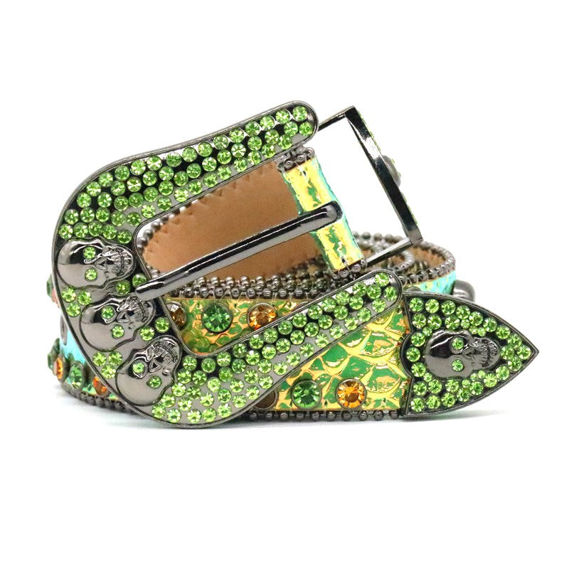 Hip-hop punk rhinestone belt snakeskin pattern