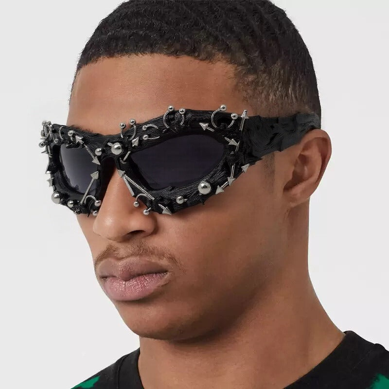 Trendy punk glasses dark uv protection
