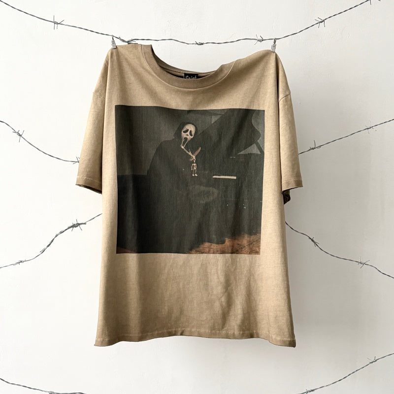 Unisex Vintage T Shirts Travis Scott x Cactus Jack x *Scream* Three-Way Collaboration: Heavy-duty washed, distressed, and destroyed T-shirt featuring a boxy, cropped, and grunge-punk aesthetic.
