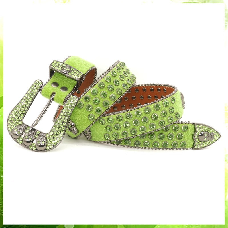 Hip-hop punk rhinestone belt women men skull accessories