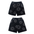 Denim Tears Shorts Cotton Embossed Black Cotton Wreath Graphic Oversized Drawstring