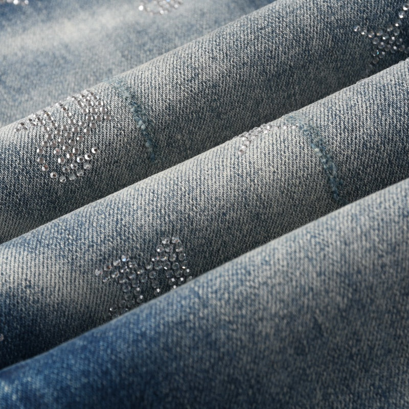 Purple brand Jeans High-quality pure cotton streetwear trousers Rhinestone