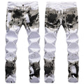 Mens Fashion Jeans White camouflage 5602# Pure cotton high quality