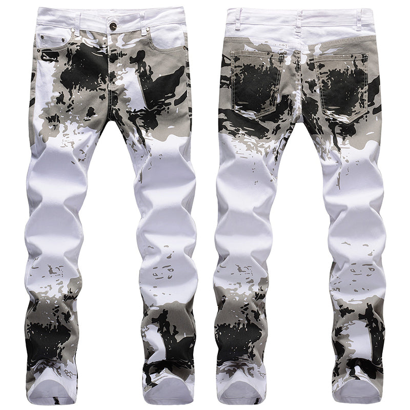 Mens Fashion Jeans White camouflage 5602# Pure cotton high quality