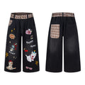 Street-style vintage Cropped trousers Retro Harajuku Style Loose-Fit Casual Jorts with Graphic Patches and Contrast Details