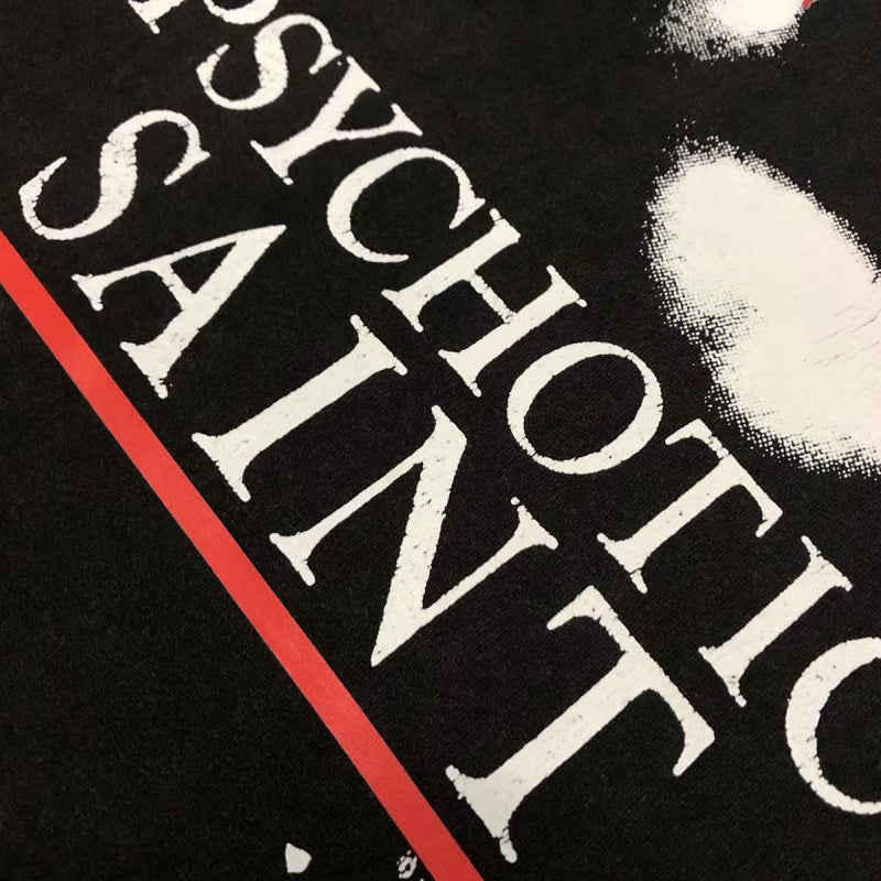 Saint Michael T Shirts Dark Gothic Aesthetic Monochrome Face Psychotic Saint Typography Motif
