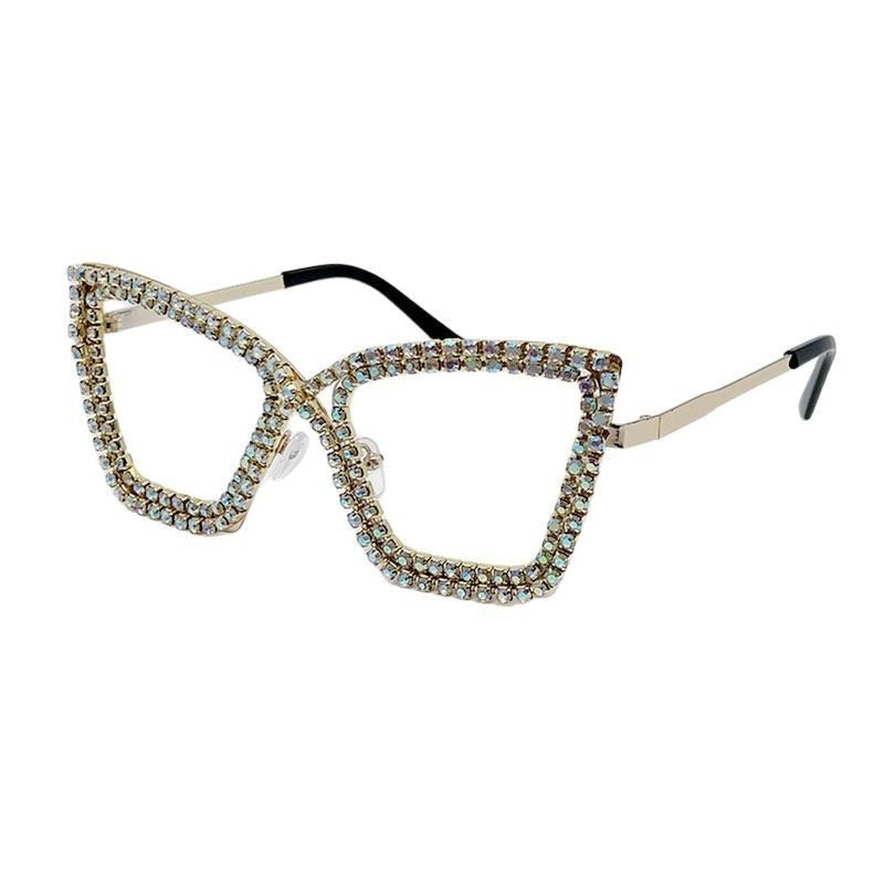 Trendy punk glasses cat eye diamond anti-blue light