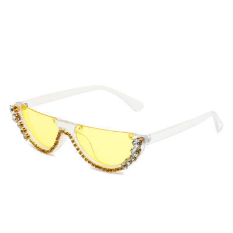 Trendy punk glasses half-frame cat eye with diamonds