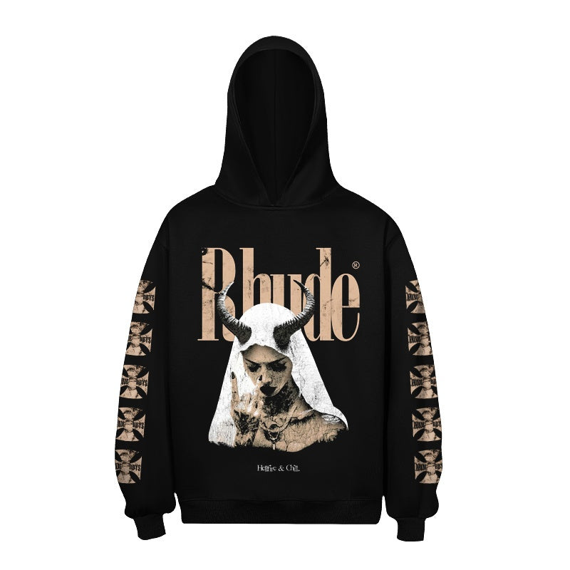 RHUDE Hoodie Old-School Gothic Sleeve Pattern Design