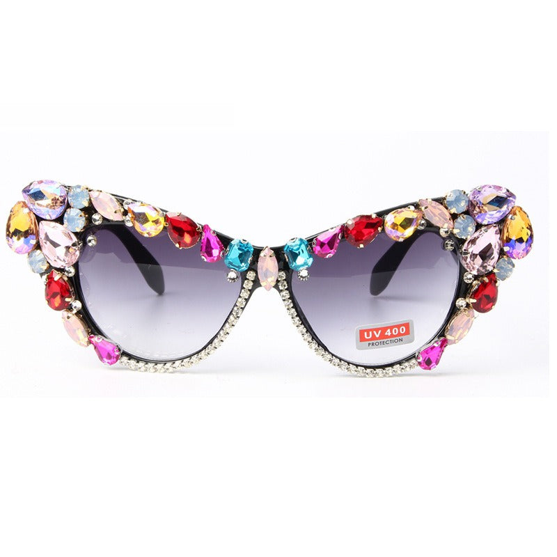 Trendy punk glasses cat eyes with diamonds