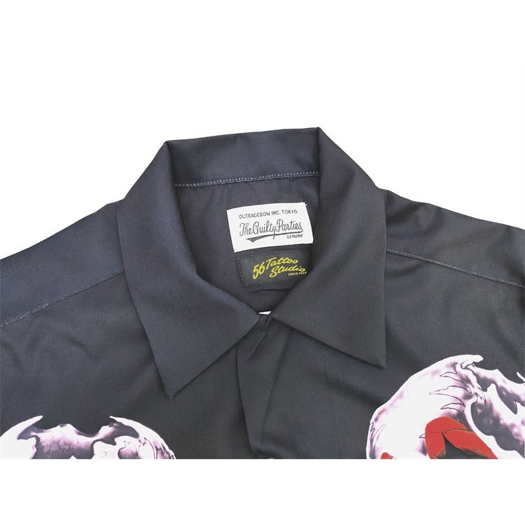 GUILTYPARTIES TIGER Shirts 22SS 56 TATTOO STUDIO Tattooed Skull Hawaiian Short Sleeve Shirt Men