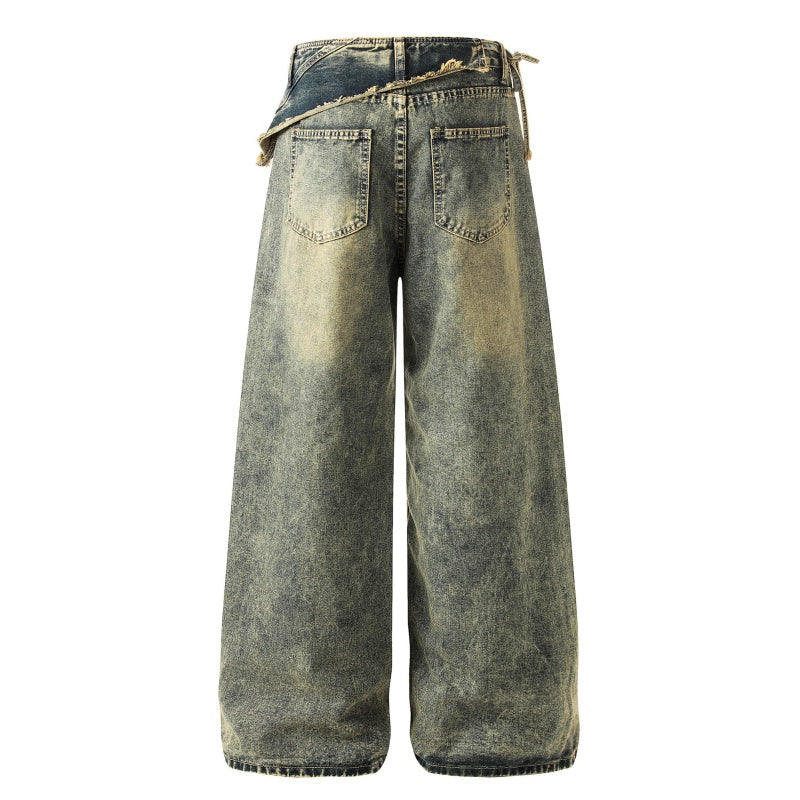 American-style streetwear harem pants Raw Distressed Waistband Detail