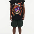 BIG FACE Drop-Shoulder Tank Top High-street vintage style featuring a small neckline, white-ink digital direct-to-garment (DTG) printing, and a heavy-duty, distressed wash finish; crafted from 260g double-yarn plain-knit fabric.